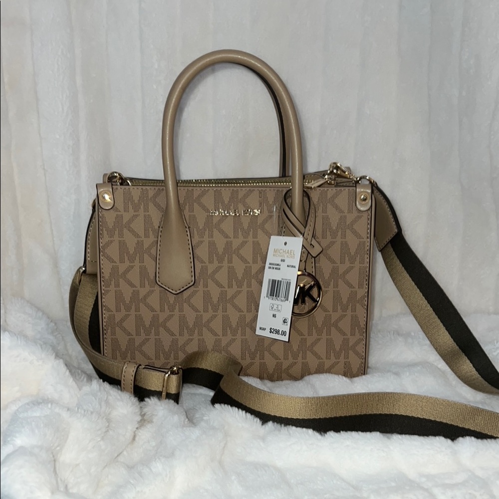 Michael Kors Brown Structured Satchel with Gold Accents
